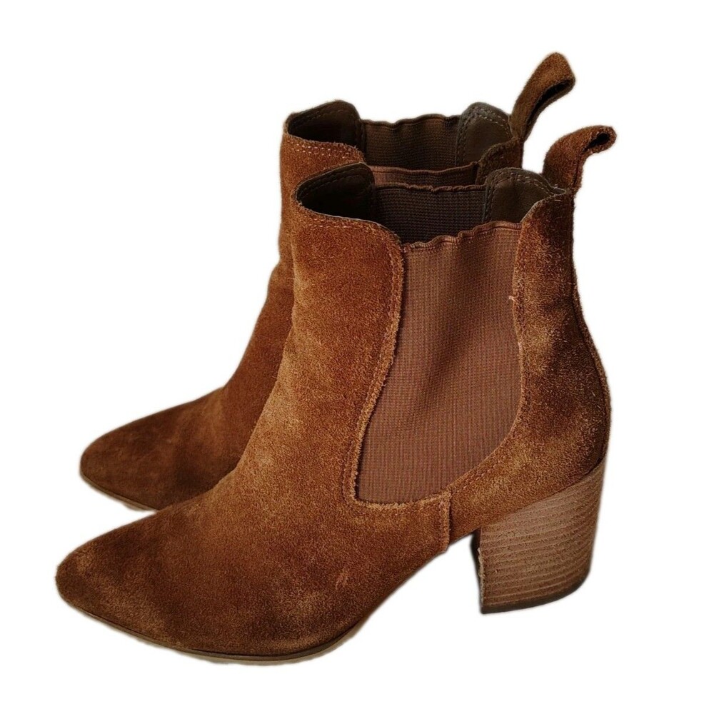 Steve Madden Addy Brown Suede Chelsea Ankle Boots Pointed Toe Pull On 8M - Picture 2 of 10